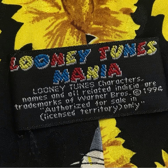 Looney Tunes Mania Tie Taz Bugs Daffy Sylvester Sunflowers Silk 1994 VTG - Picture 3 of 11